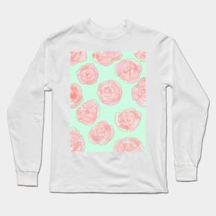 Pastel Pink and Green Roses Long Sleeve T-Shirt